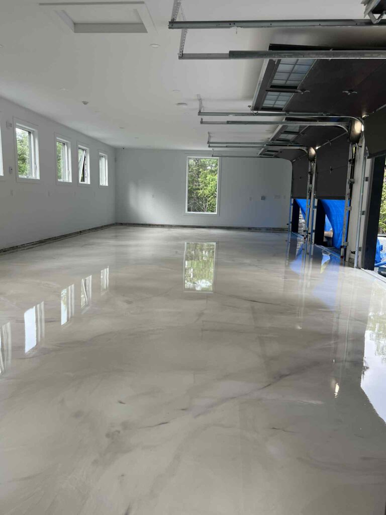 garage white metallic epoxy flooring in halifax nova scotia