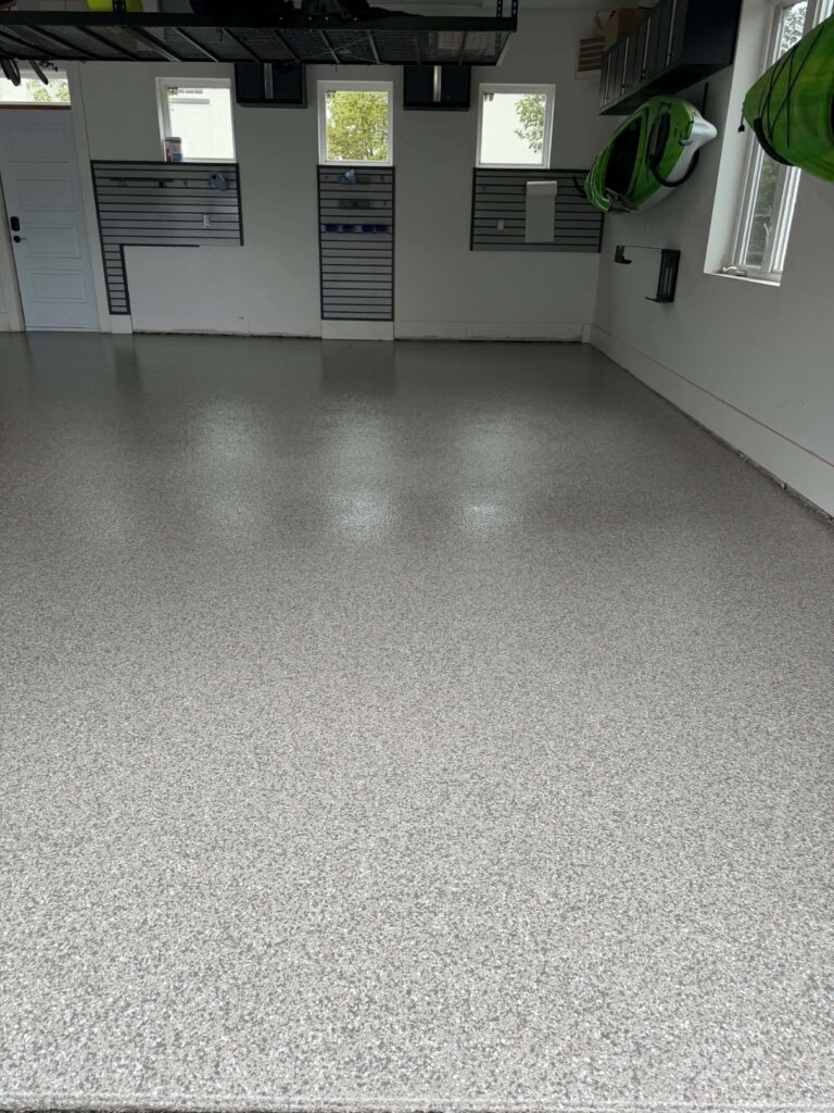 700 Sq Ft Polyurea Garage Floor Coating in Antigonish, NS (Madras Flake)