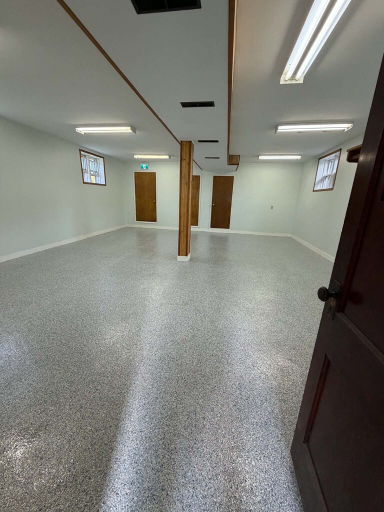 570 Sq Ft Church Basement Floor in Lochaber, NS: Polyurea with Tidal Wave Flake